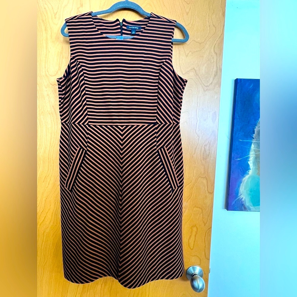 Lands' End Black and Brownish Orange Striped Dress